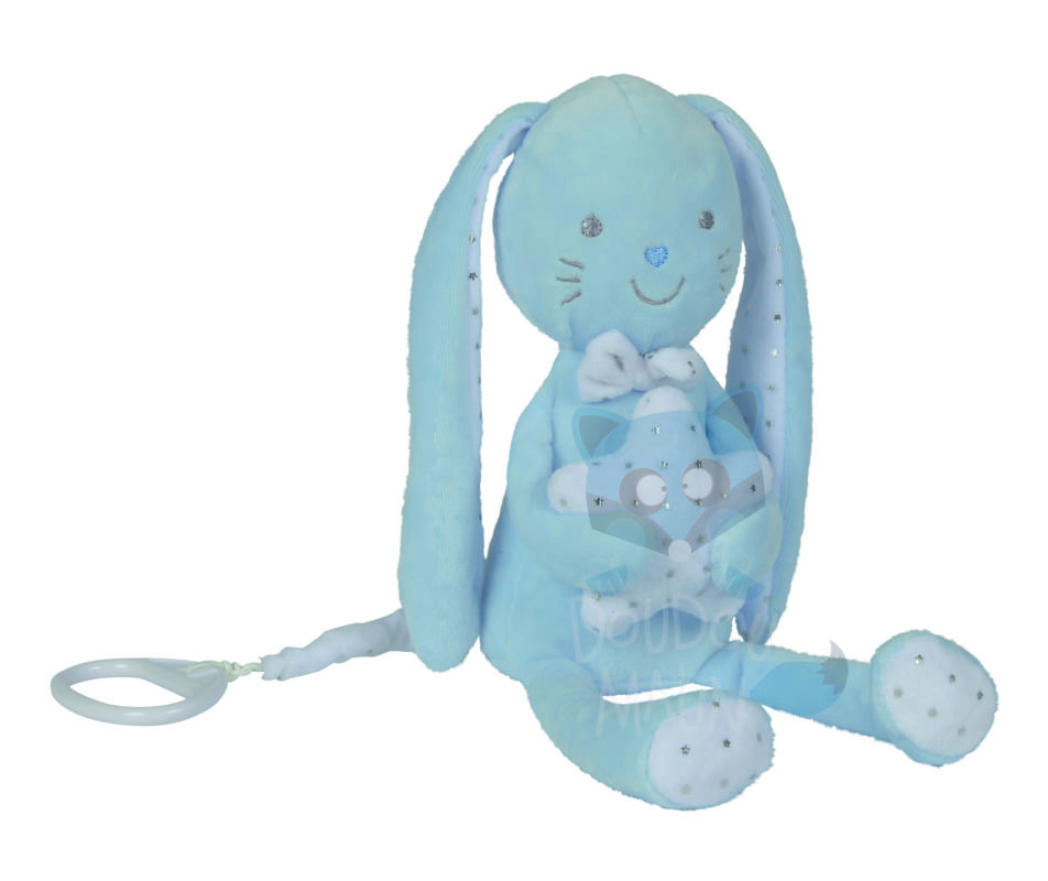  layette musical box blue rabbit white star 
